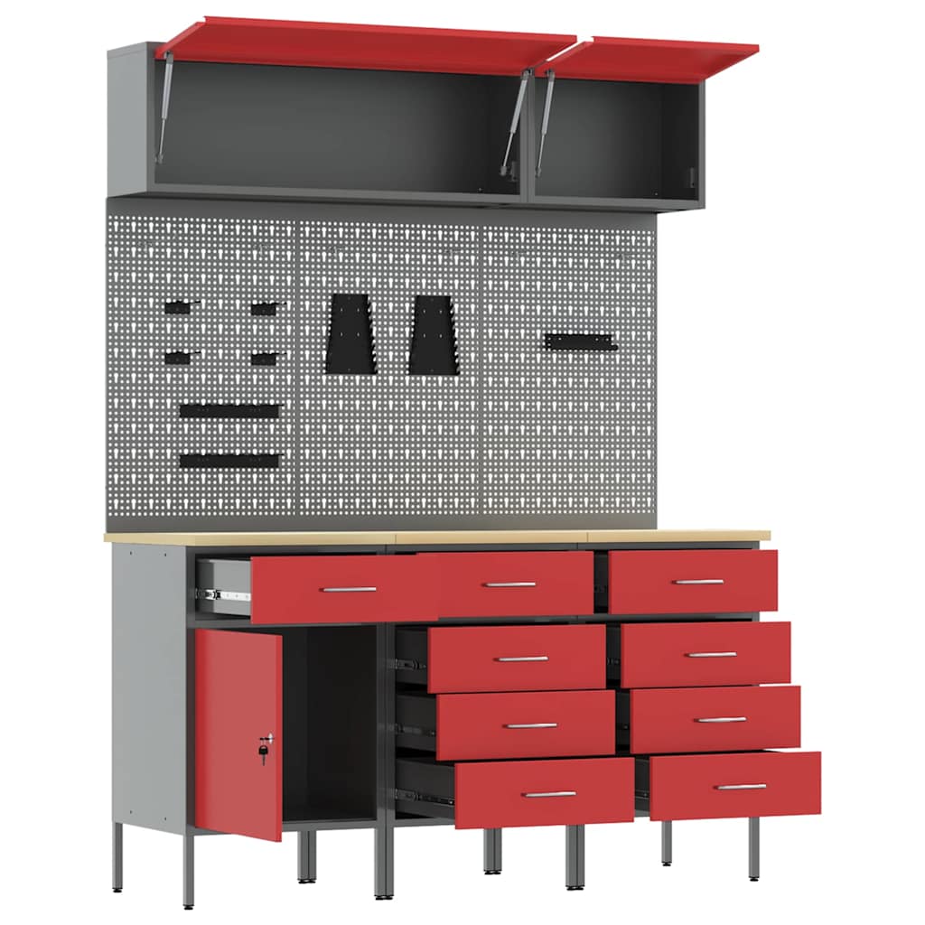 vidaXL Work Cabinet Set 8 pcs Red Steel and Engineered Wood 5