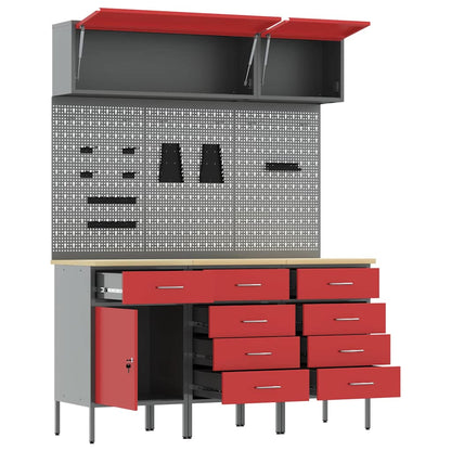 vidaXL Work Cabinet Set 8 pcs Red Steel and Engineered Wood 5