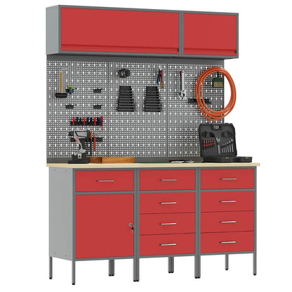 vidaXL Work Cabinet Set 8 pcs Red Steel and Engineered Wood 3