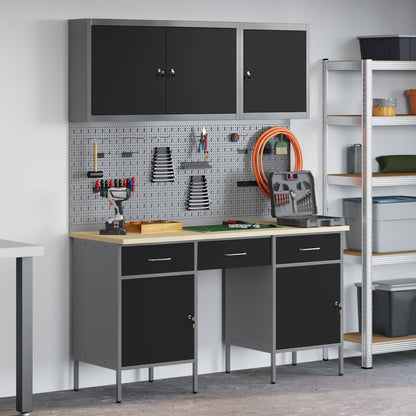 vidaXL Work Cabinet with Drawer 10 pcs Black Engineered Wood and Steel 1