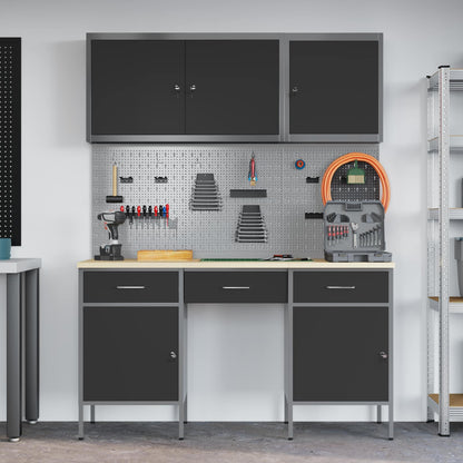 vidaXL Work Cabinet with Drawer 10 pcs Black Engineered Wood and Steel 4