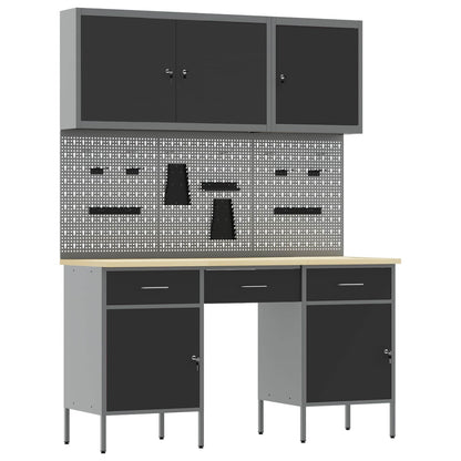 vidaXL Work Cabinet with Drawer 10 pcs Black Engineered Wood and Steel 2