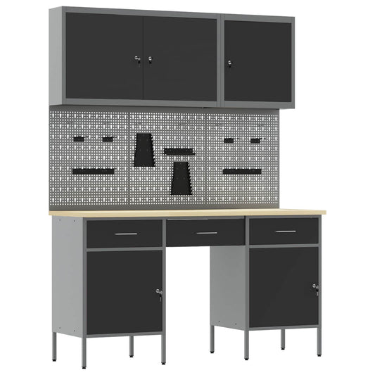 vidaXL Work Cabinet with Drawer 10 pcs Black Engineered Wood and Steel 2