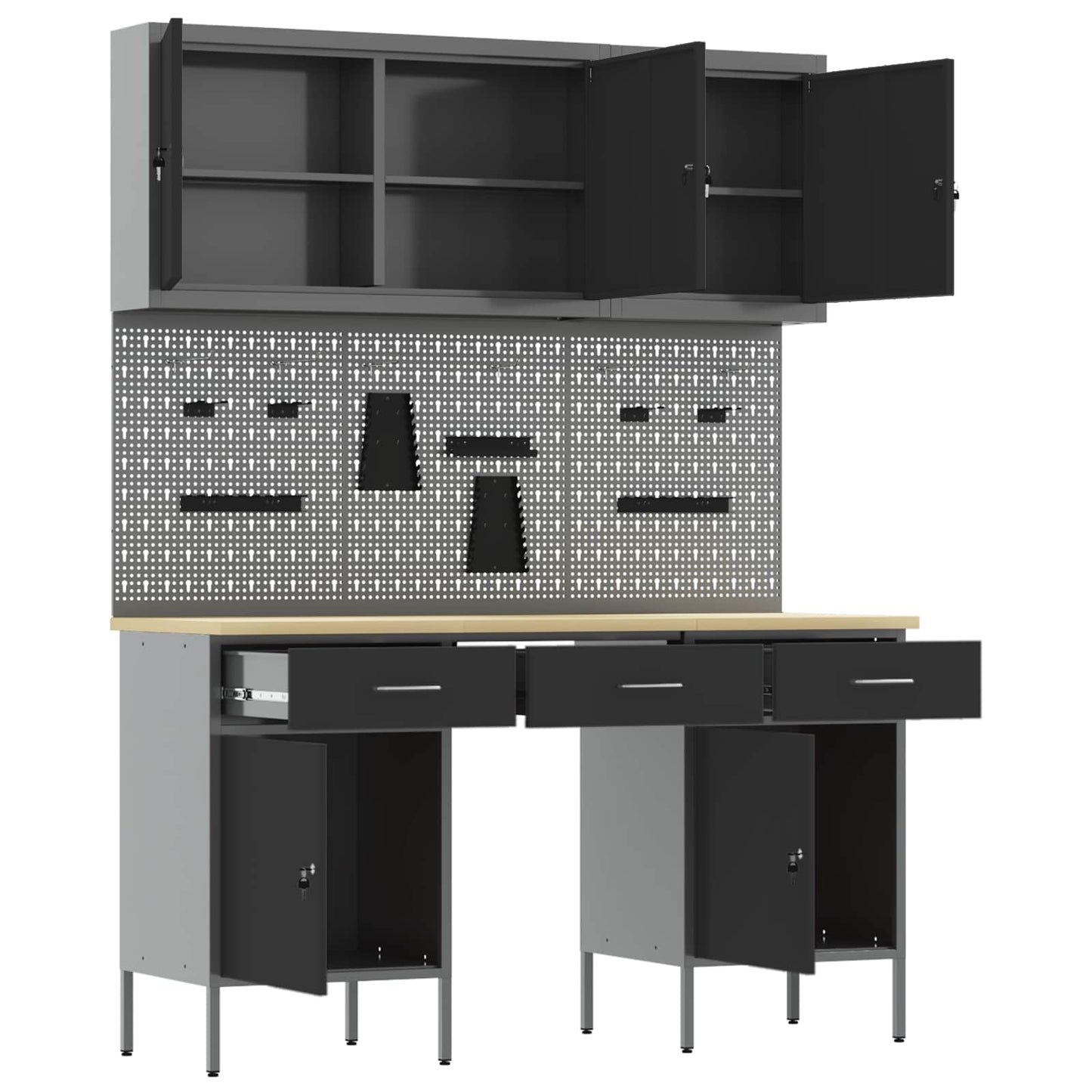 vidaXL Work Cabinet with Drawer 10 pcs Black Engineered Wood and Steel 5