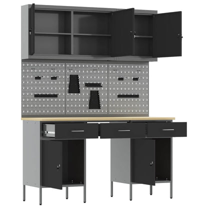 vidaXL Work Cabinet with Drawer 10 pcs Black Engineered Wood and Steel 5