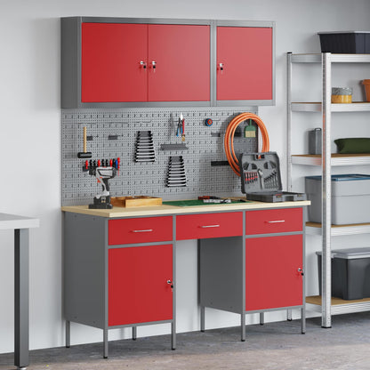 vidaXL Work Cabinet 8 pcs Red and Grey Engineered Wood and Steel 1