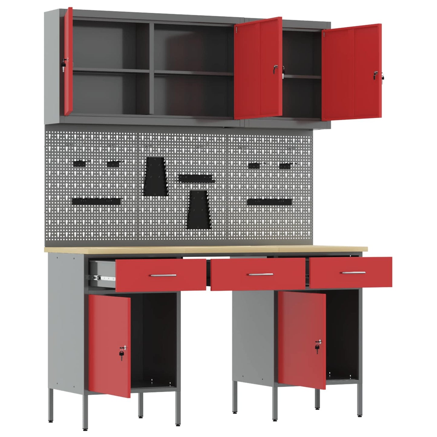 vidaXL Work Cabinet 8 pcs Red and Grey Engineered Wood and Steel 5