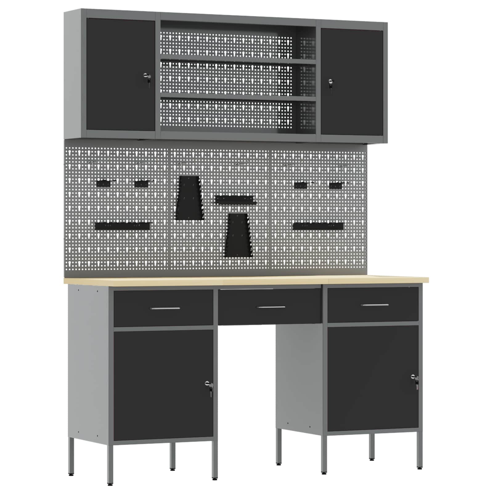 vidaXL Work Cabinet with Drawer 10 pcs Black Engineered Wood and Steel 2