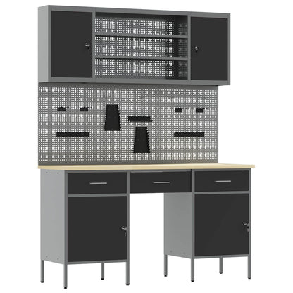 vidaXL Work Cabinet with Drawer 10 pcs Black Engineered Wood and Steel 2