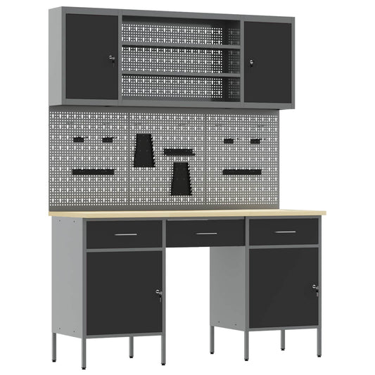 vidaXL Work Cabinet with Drawer 10 pcs Black Engineered Wood and Steel 2