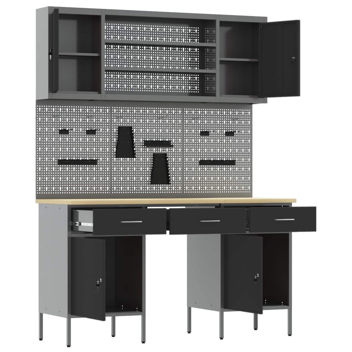 vidaXL Work Cabinet with Drawer 10 pcs Black Engineered Wood and Steel 5
