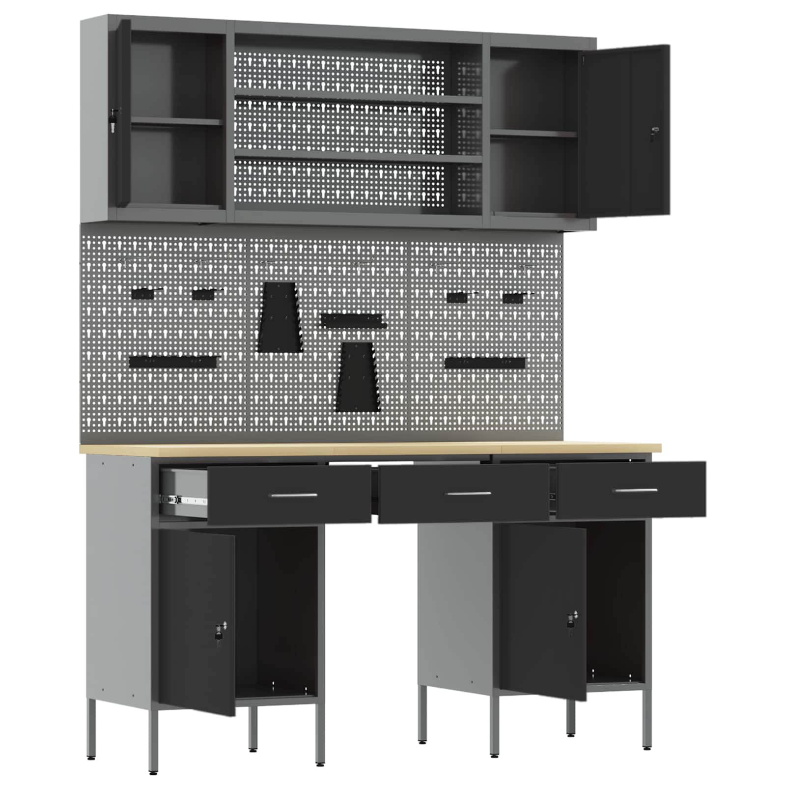 vidaXL Work Cabinet with Drawer 10 pcs Black Engineered Wood and Steel 5