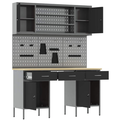 vidaXL Work Cabinet with Drawer 10 pcs Black Engineered Wood and Steel 5