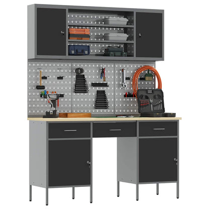 vidaXL Work Cabinet with Drawer 10 pcs Black Engineered Wood and Steel 3