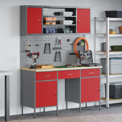 vidaXL Work Cabinet 7 pcs Red and Grey Engineered Wood and Steel 1