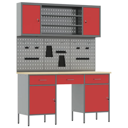 vidaXL Work Cabinet 7 pcs Red and Grey Engineered Wood and Steel 2
