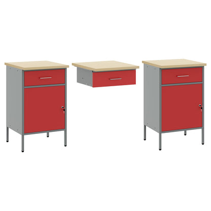 vidaXL Work Cabinet 7 pcs Red and Grey Engineered Wood and Steel 6