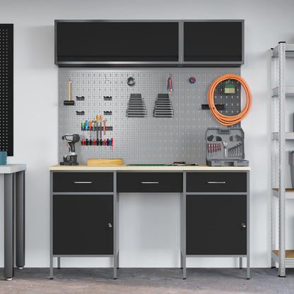 vidaXL Work Cabinet Set with Drawer with Shelf Manual 8 pcs Black 4