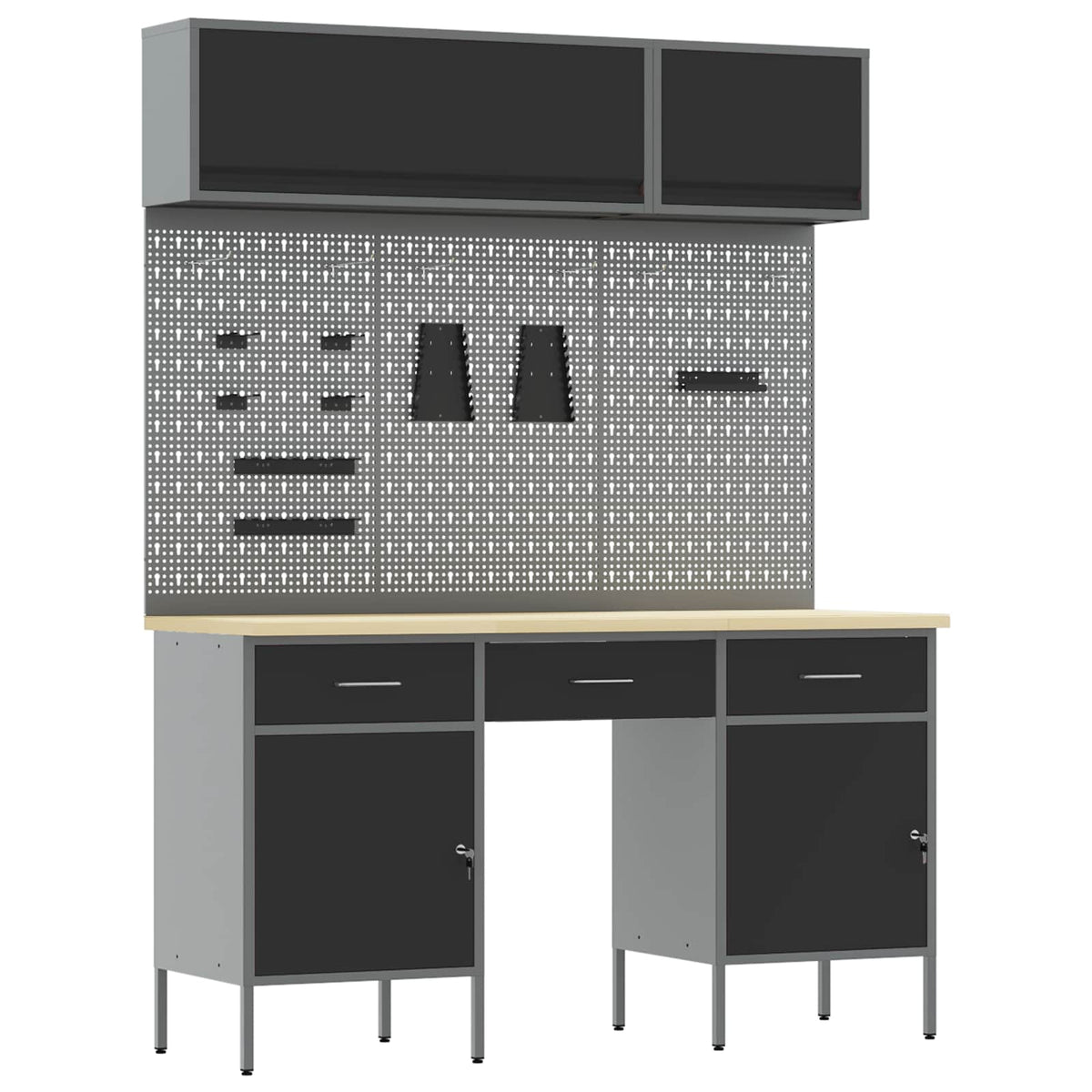 vidaXL Work Cabinet Set with Drawer with Shelf Manual 8 pcs Black 2
