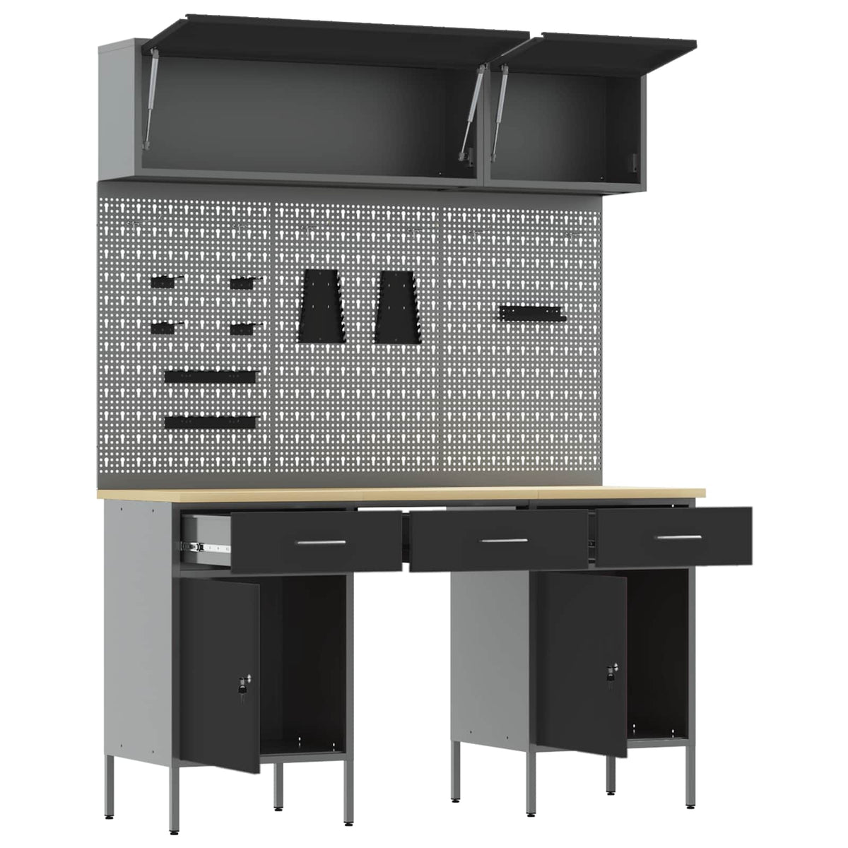 vidaXL Work Cabinet Set with Drawer with Shelf Manual 8 pcs Black 5