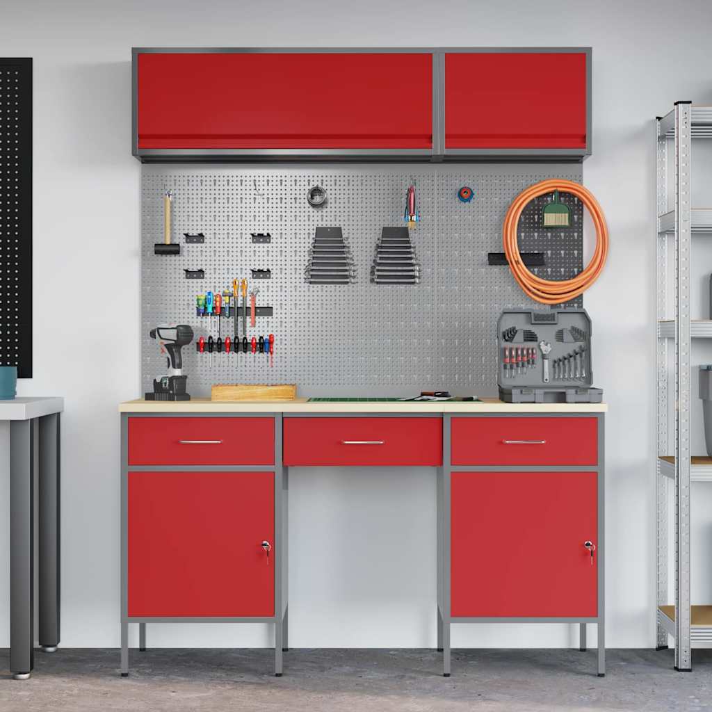 vidaXL Work Cabinet Set with Drawer with Storage Manual 8 pcs Red 4