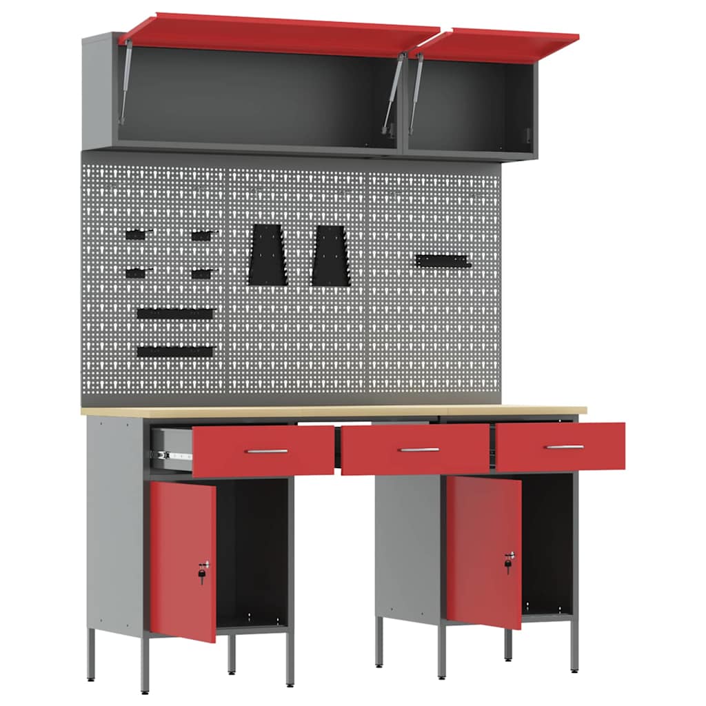 vidaXL Work Cabinet Set with Drawer with Storage Manual 8 pcs Red 5