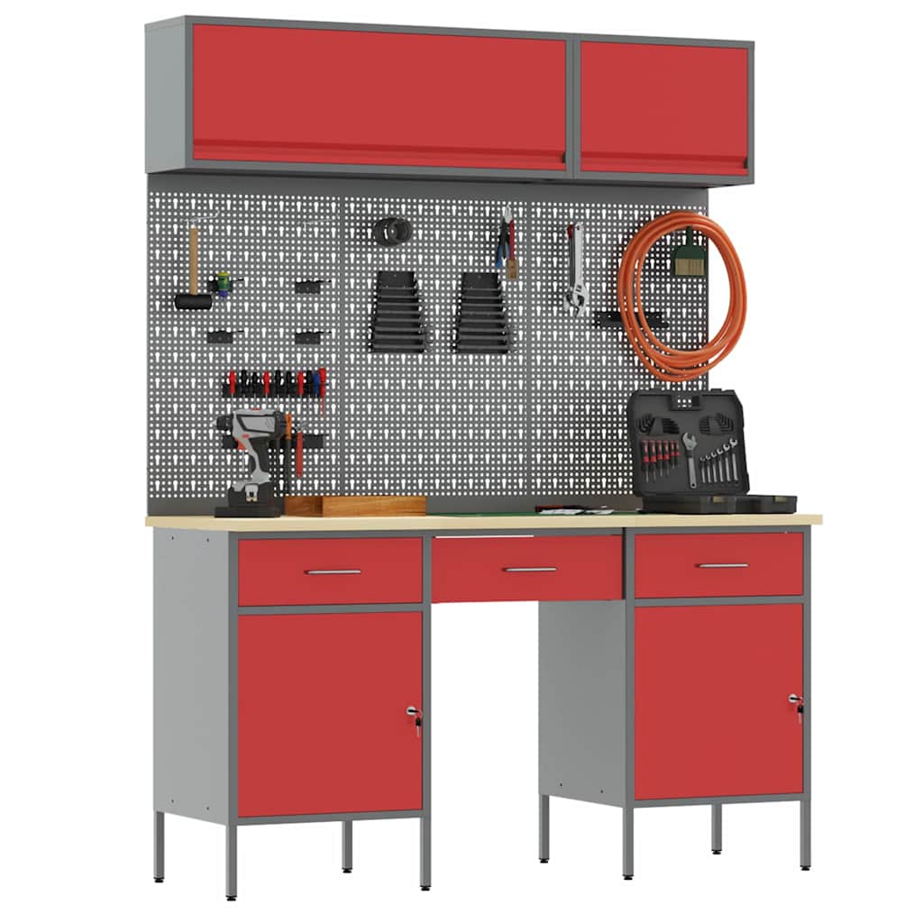 vidaXL Work Cabinet Set with Drawer with Storage Manual 8 pcs Red 3