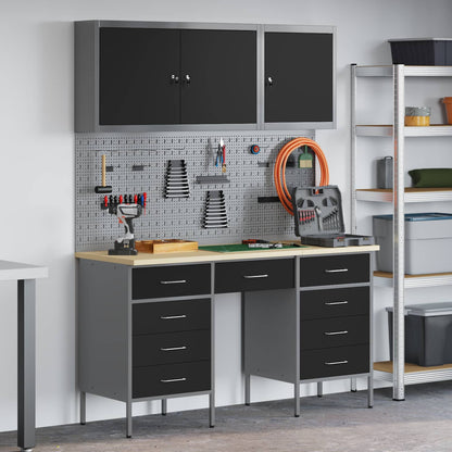 vidaXL Work Cabinet with Drawer 8 pcs Black Engineered Wood and Steel 1