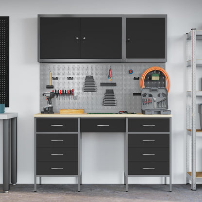 vidaXL Work Cabinet with Drawer 8 pcs Black Engineered Wood and Steel 4