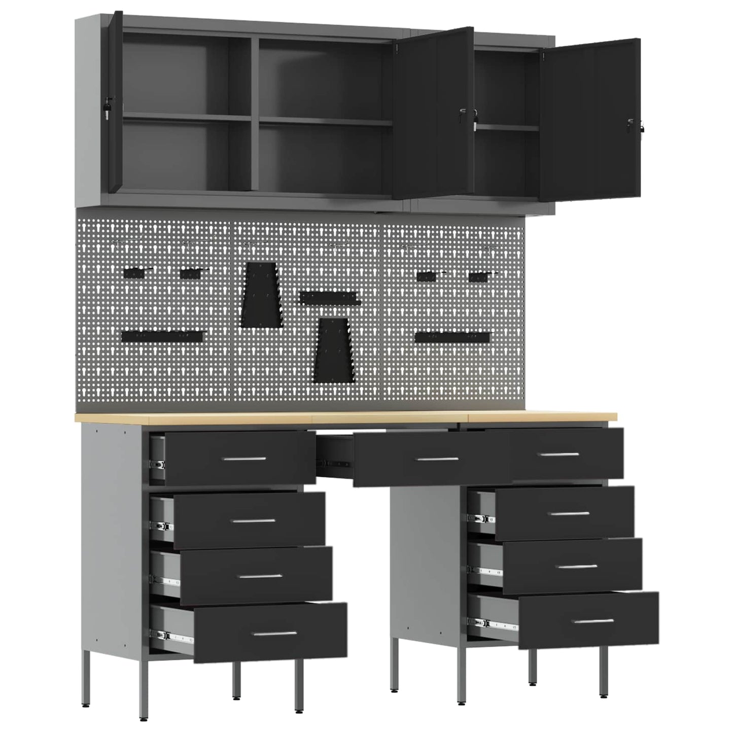 vidaXL Work Cabinet with Drawer 8 pcs Black Engineered Wood and Steel 5