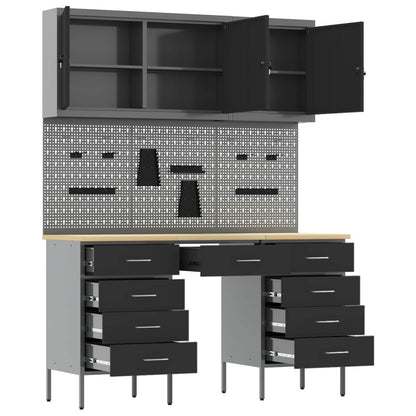 vidaXL Work Cabinet with Drawer 8 pcs Black Engineered Wood and Steel 5