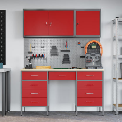 vidaXL Work Cabinet with Drawer 8 pcs Red Engineered Wood and Steel 4
