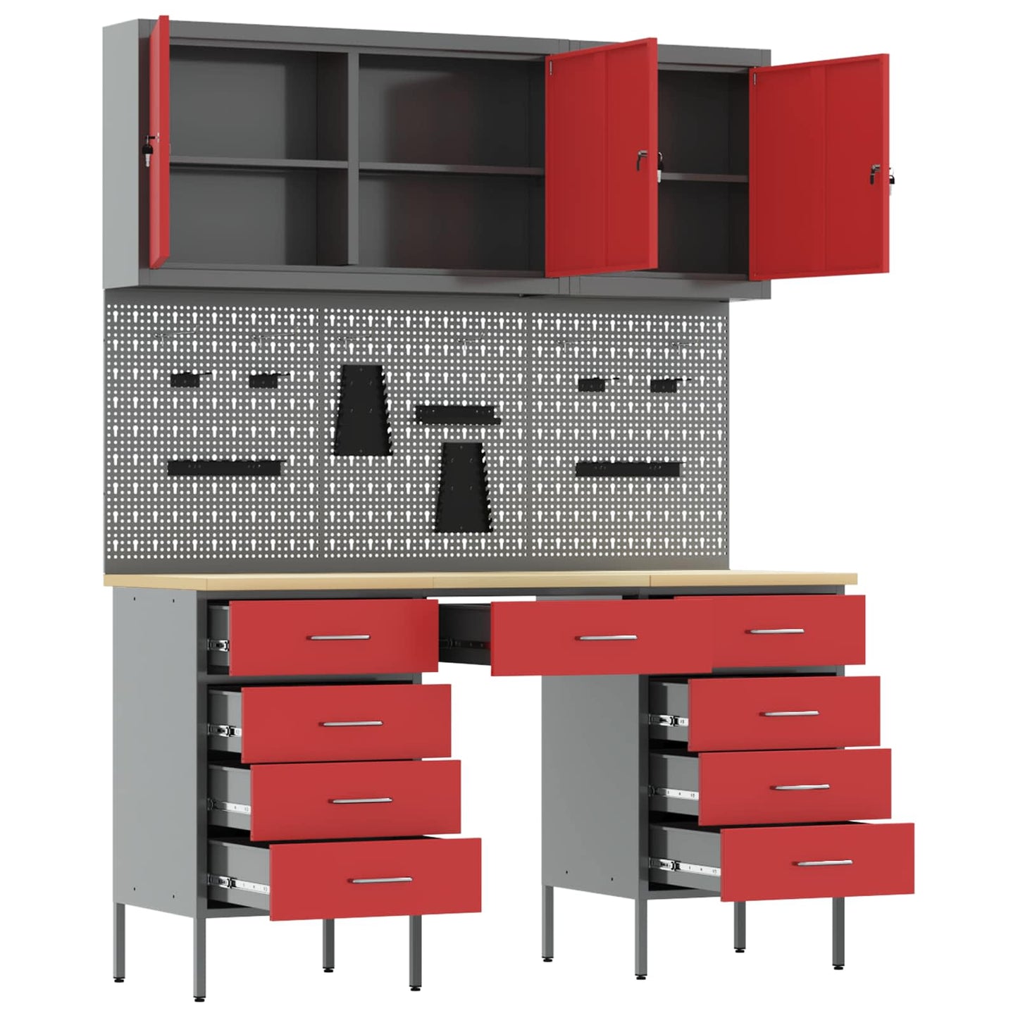 vidaXL Work Cabinet with Drawer 8 pcs Red Engineered Wood and Steel 5