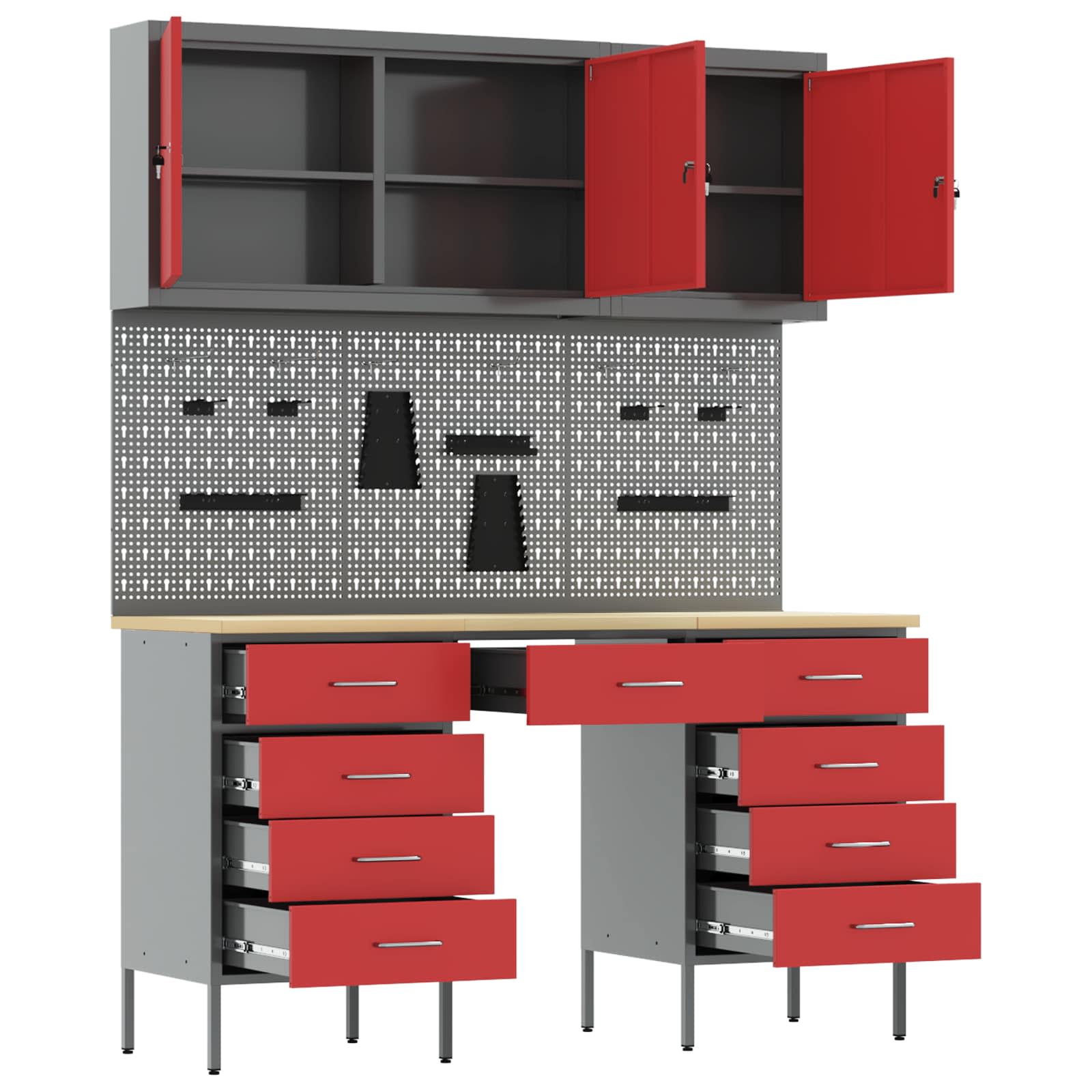 vidaXL Work Cabinet with Drawer 8 pcs Red Engineered Wood and Steel 5