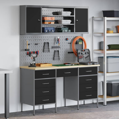 vidaXL Work Cabinet with Drawer 8 pcs Black Engineered Wood and Steel 1
