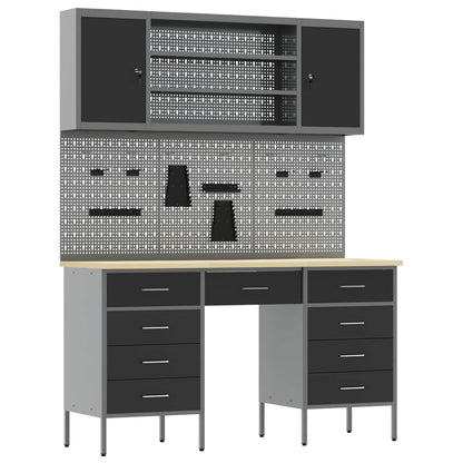 vidaXL Work Cabinet with Drawer 8 pcs Black Engineered Wood and Steel 2