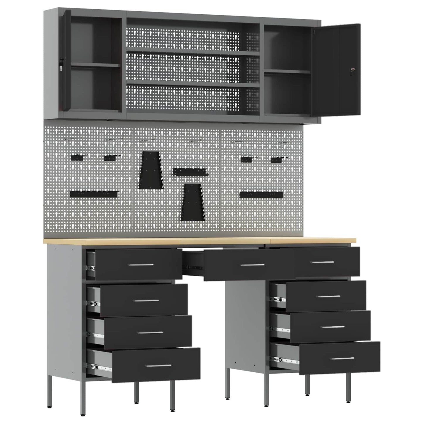 vidaXL Work Cabinet with Drawer 8 pcs Black Engineered Wood and Steel 5