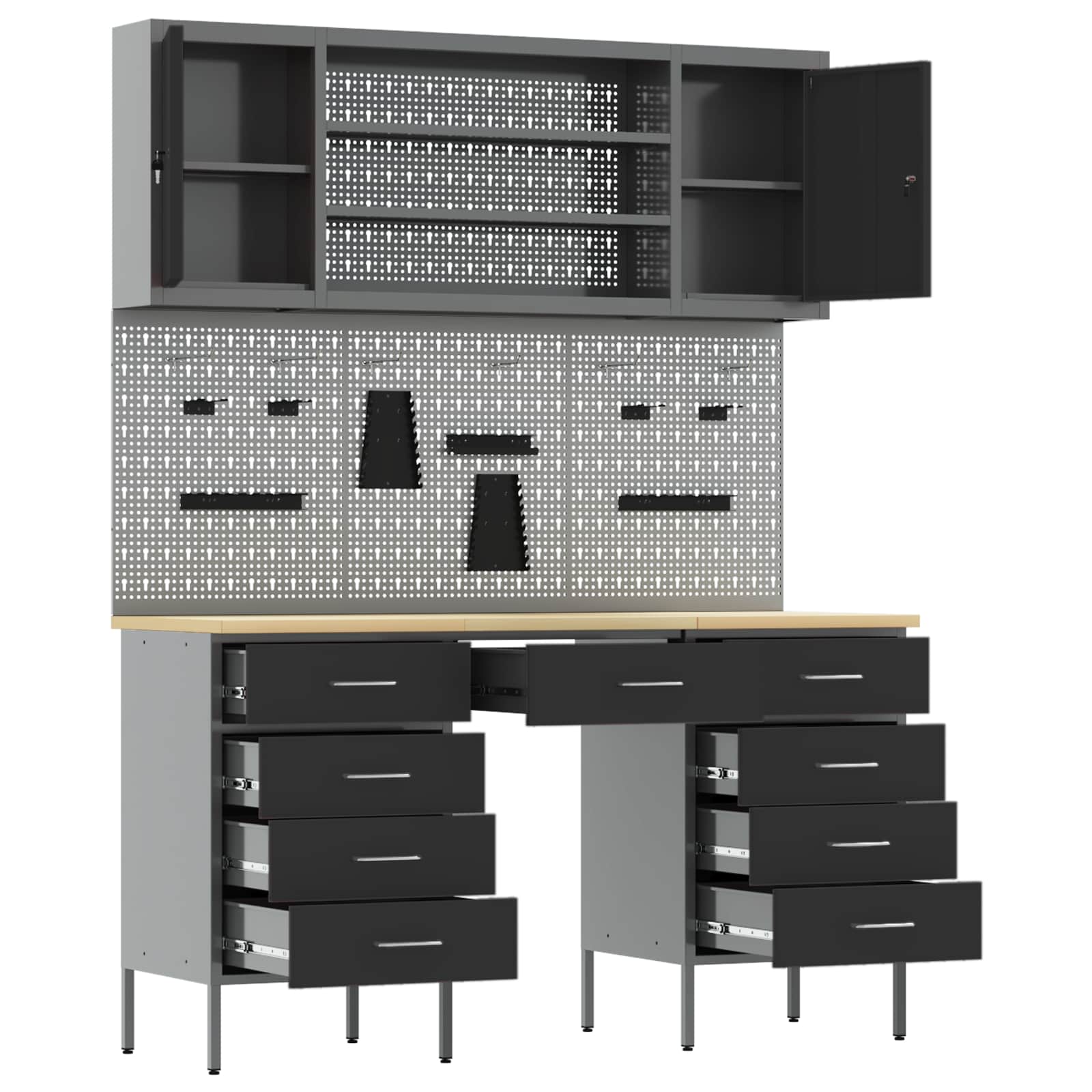 vidaXL Work Cabinet with Drawer 8 pcs Black Engineered Wood and Steel 5