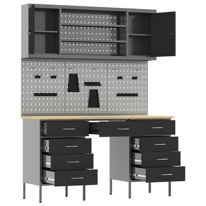 vidaXL Work Cabinet with Drawer 8 pcs Black Engineered Wood and Steel 5