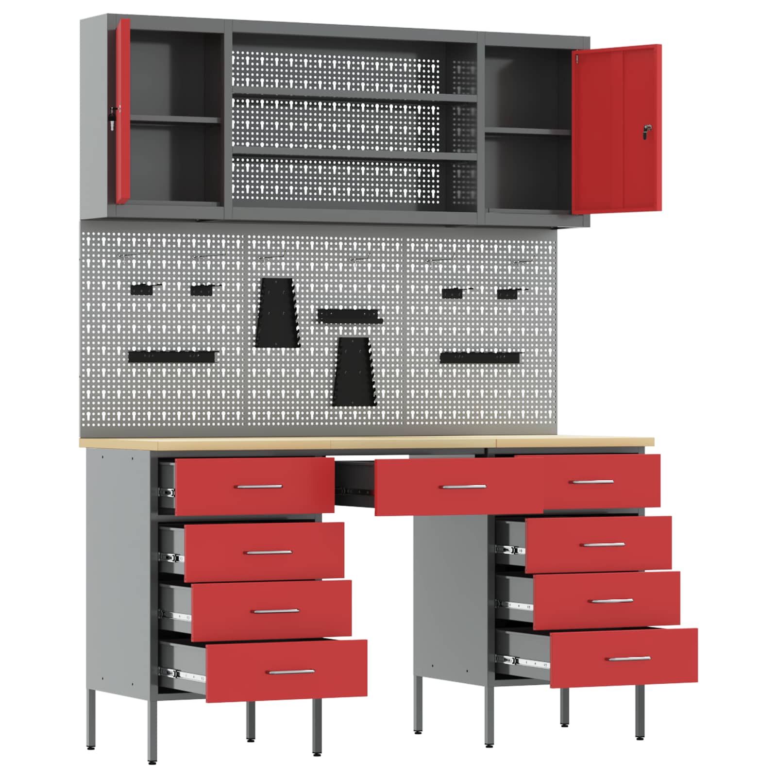 vidaXL Work Cabinet with Drawer 8 pcs Red Engineered Wood and Steel 5