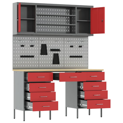 vidaXL Work Cabinet with Drawer 8 pcs Red Engineered Wood and Steel 5