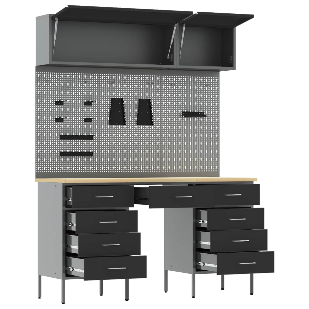 vidaXL Work Cabinet Set with Drawer with Storage Manual 8 pcs Black 5