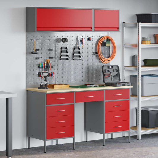 vidaXL Work Cabinet Set with Drawer with Storage Manual 8 pcs Red 1