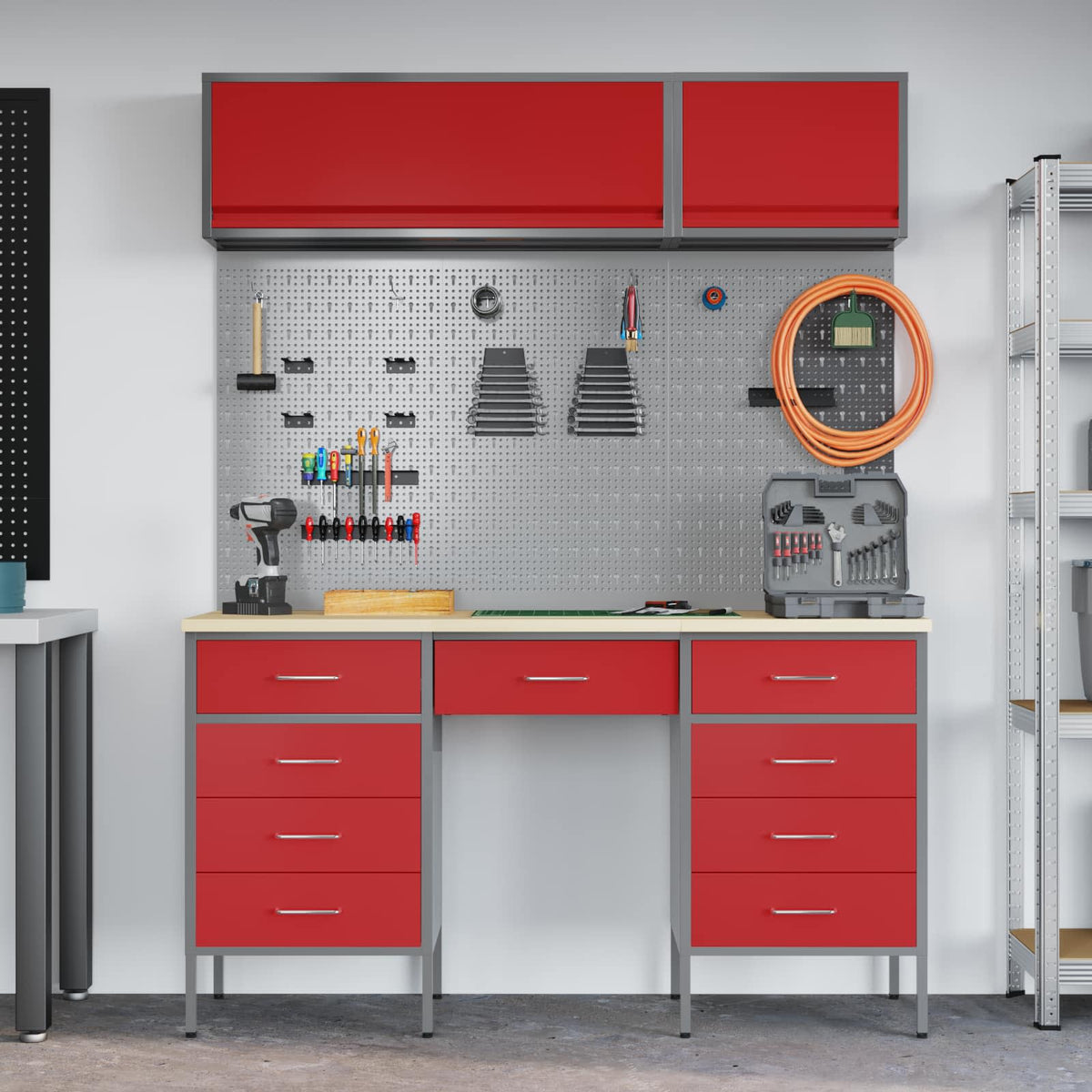 vidaXL Work Cabinet Set with Drawer with Storage Manual 8 pcs Red 4
