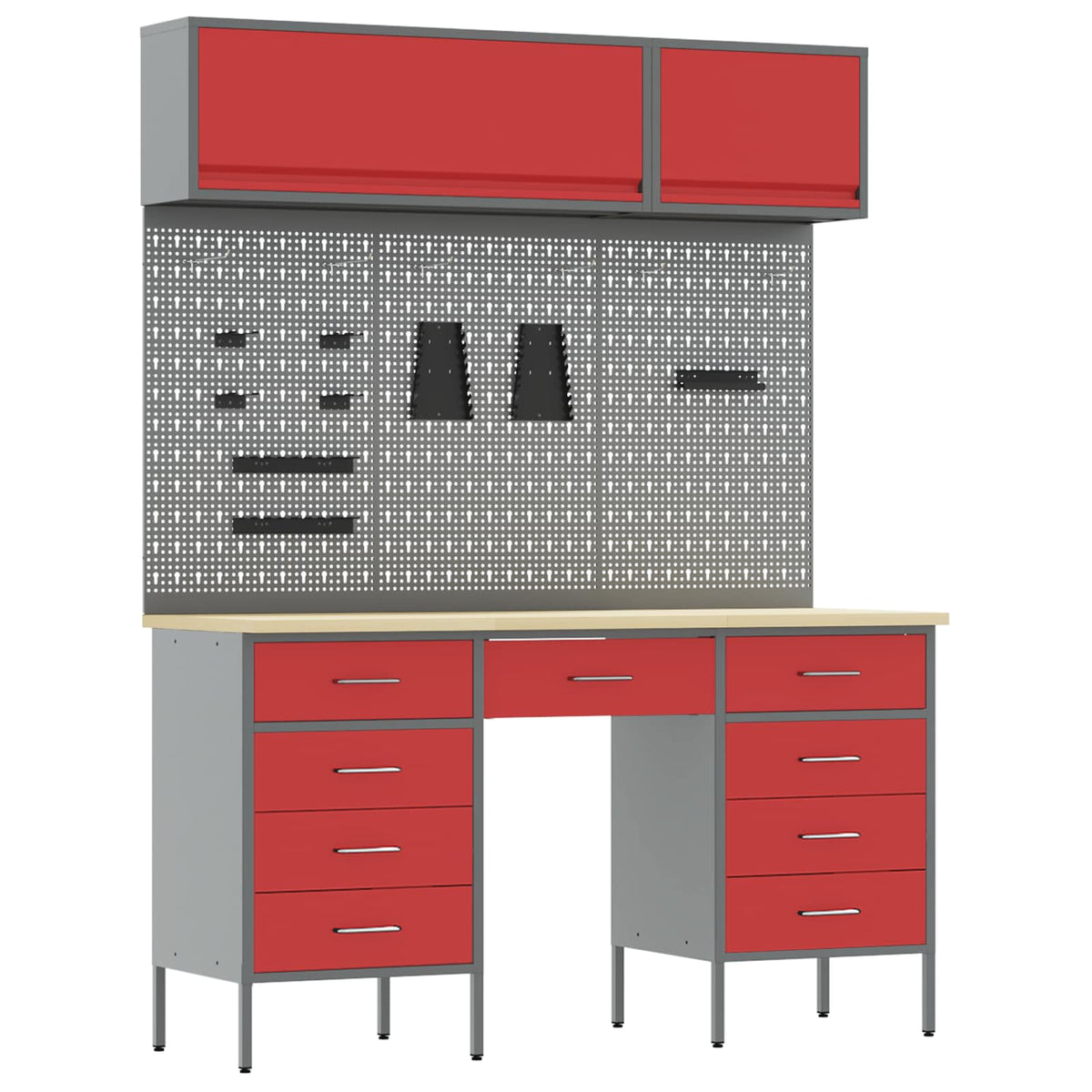 vidaXL Work Cabinet Set with Drawer with Storage Manual 8 pcs Red 2