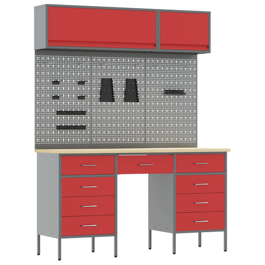 vidaXL Work Cabinet Set with Drawer with Storage Manual 8 pcs Red 2