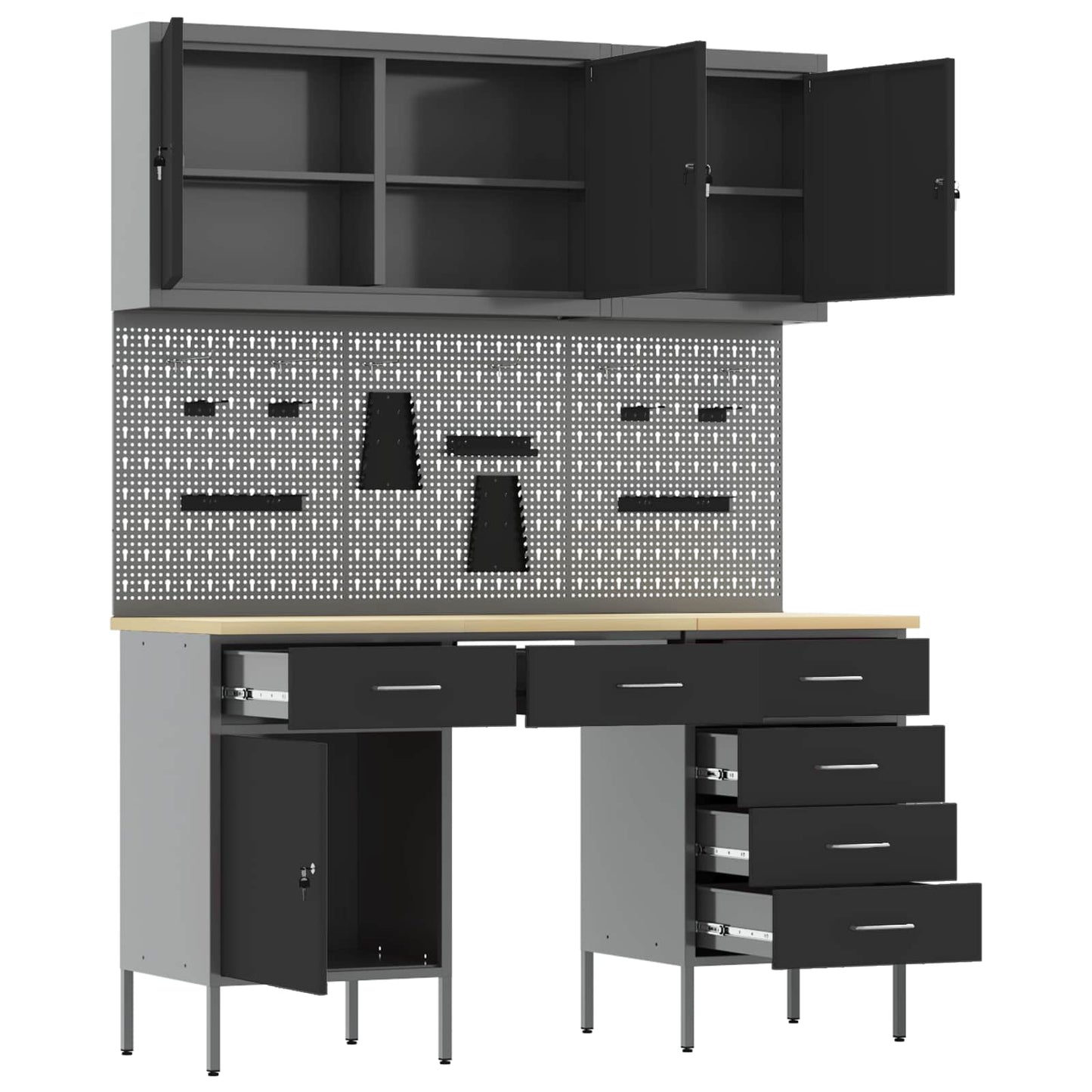 vidaXL Work Cabinet with Drawer 8 pcs Black Engineered Wood and Steel 5