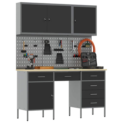 vidaXL Work Cabinet with Drawer 8 pcs Black Engineered Wood and Steel 3