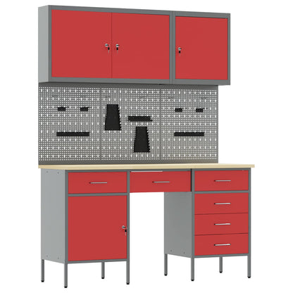 vidaXL Work Cabinet with Drawer 8 pcs Red Engineered Wood and Steel 2