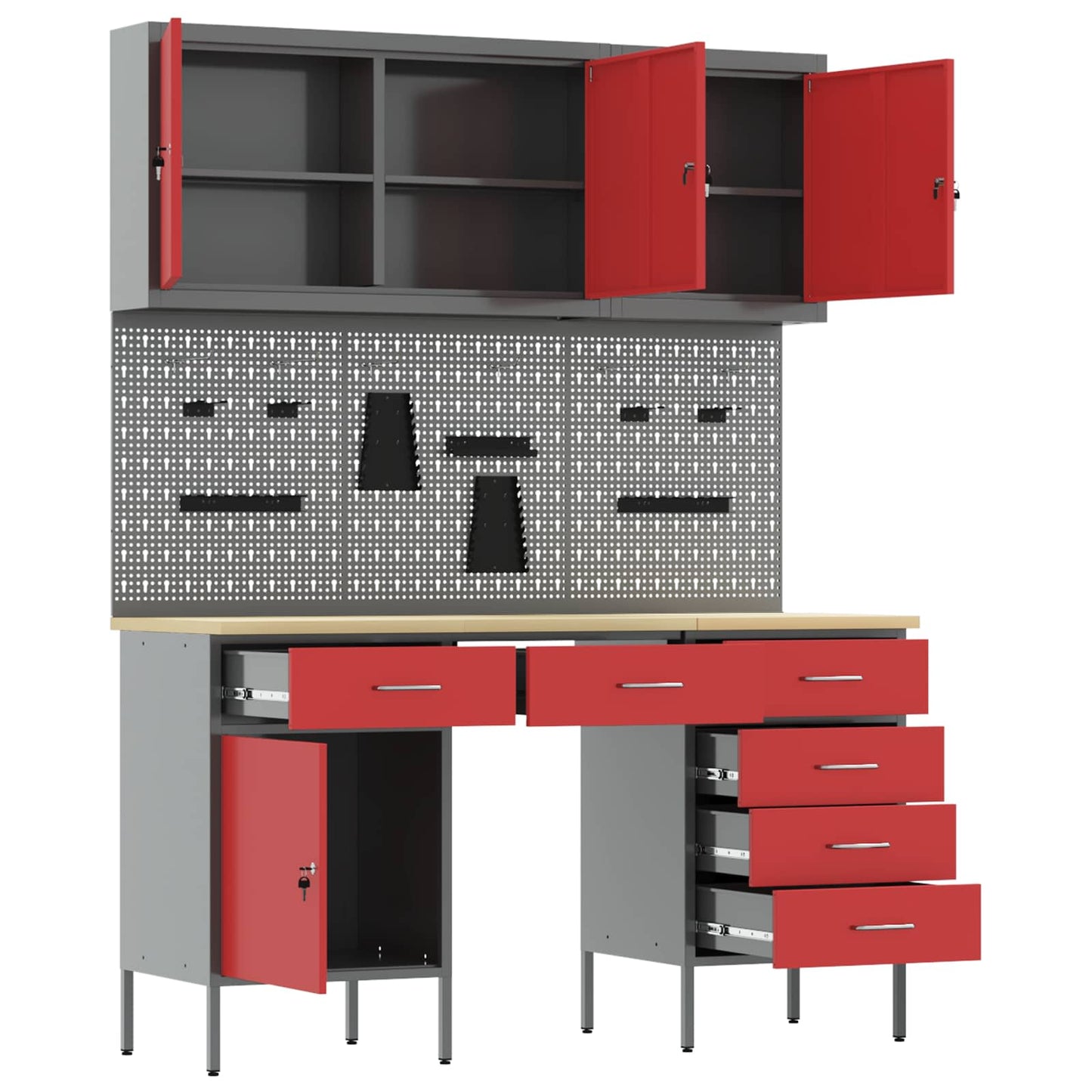vidaXL Work Cabinet with Drawer 8 pcs Red Engineered Wood and Steel 5